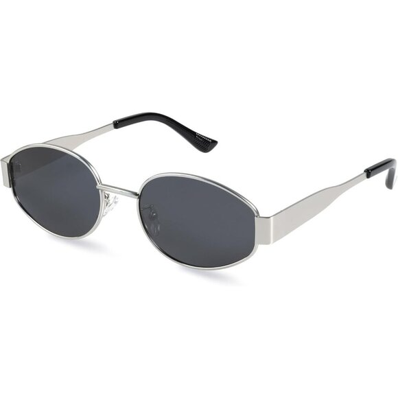 Retro Polarized Silver Black Sunglasses UV400 Protection Oval Metal Soft Frame